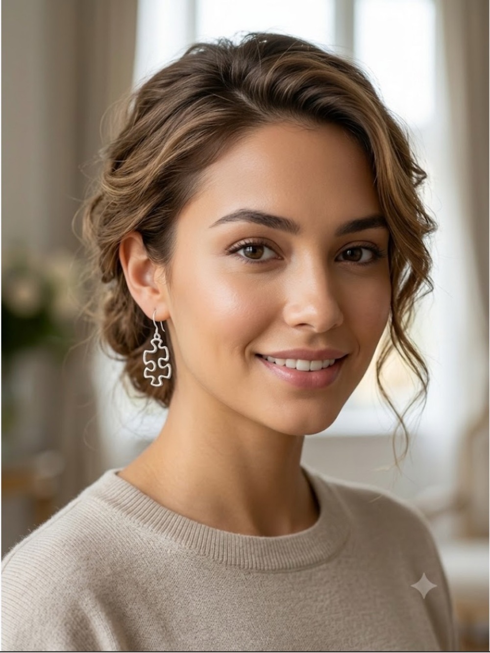 Silver Played Abstract Puzzle Drop Earrings